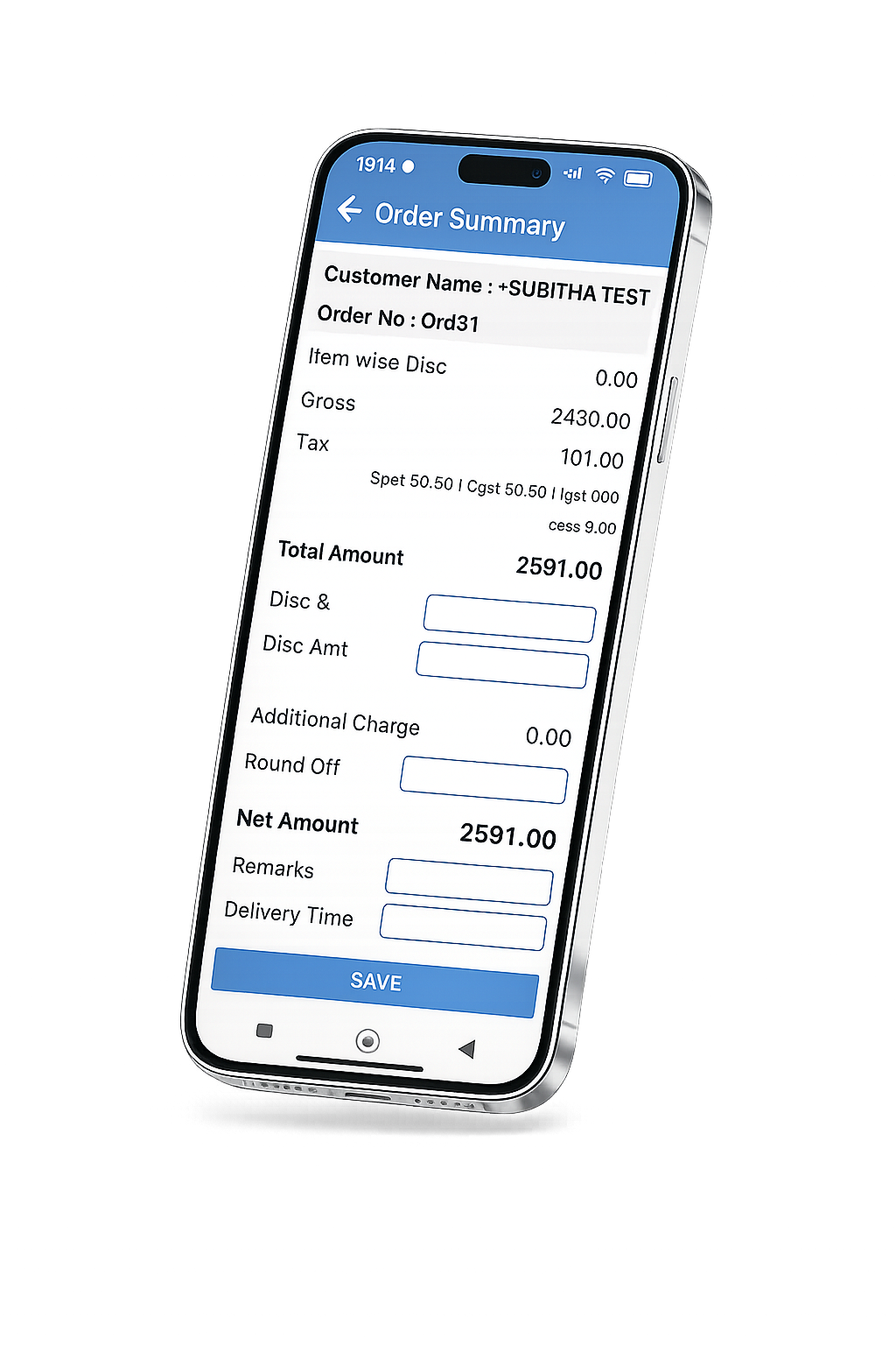 Order Booking App Screen